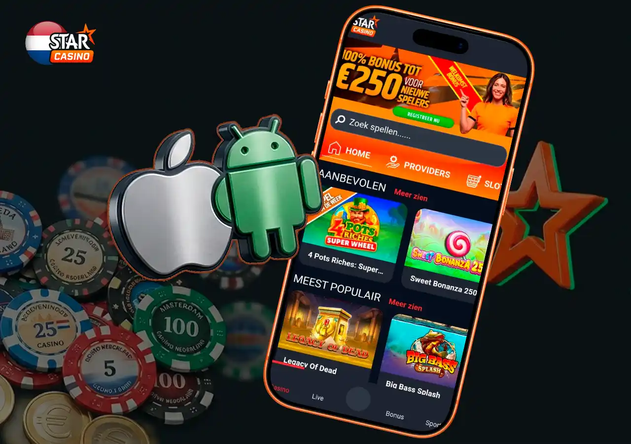 Starcasino mobiele app en responsive smartphone website voor spelers.